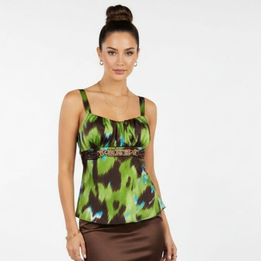 Heart Soul Green Print Sleeveless Camisole Tank Top L